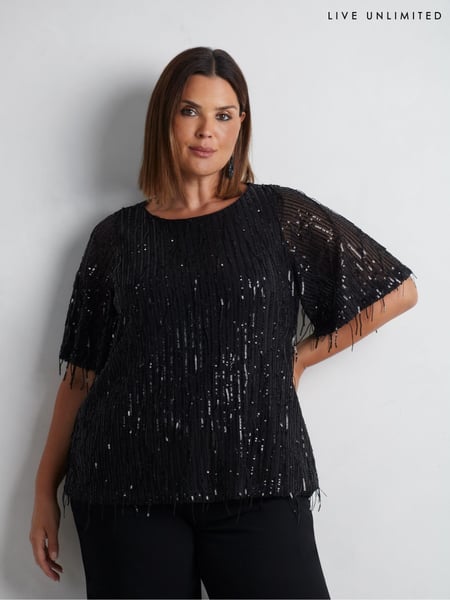 Live Unlimited Black Fringed Sequin Top (AU8969) | € 69