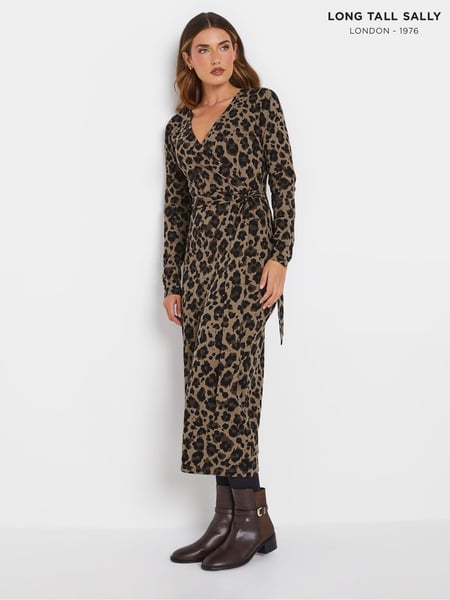 Long Tall Sally Brown Animal Wrap Midi Dress (AU9011) | € 61