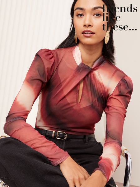 Friends Like These Red High Neck Twist Mesh Top (AU9051) | € 26
