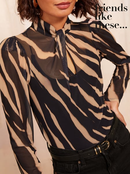 Friends Like These Black Animal High Neck Twist Mesh Top (AU9054) | € 26