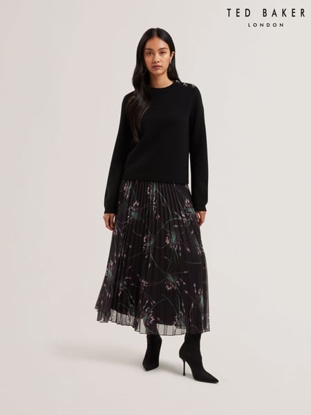 Ted Baker Black Tavora Pleated Printed Elasticated Waist Midi Skirt (AU9139) | € 217