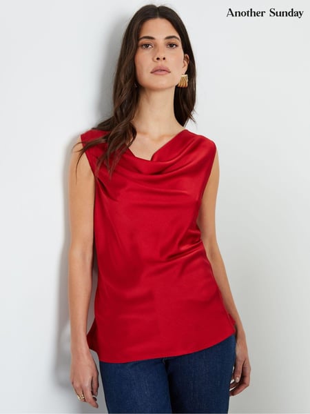 Another Sunday Red Satin Sleeveless Cowl Cami Top (AU9317) | € 47