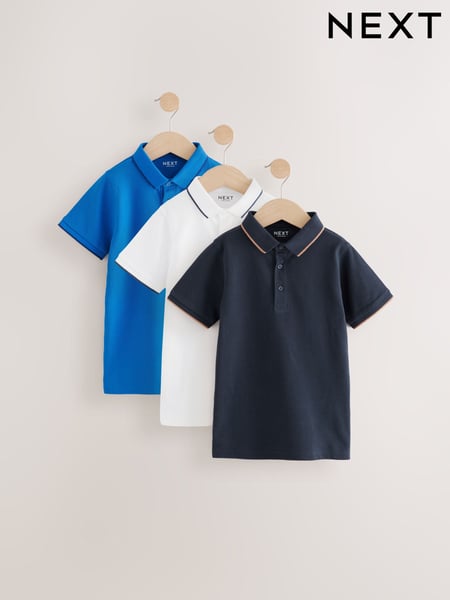 White/ Cobalt Blue/ Navy Short Sleeve Polo Shirts 3 pack (3-16yrs) (AU9319) | € 30 - € 51