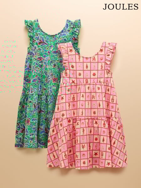 Joules Butterfly Green & Pink Frill Sleeve Print Dress Two Pack (AU9325) | € 50 - € 59