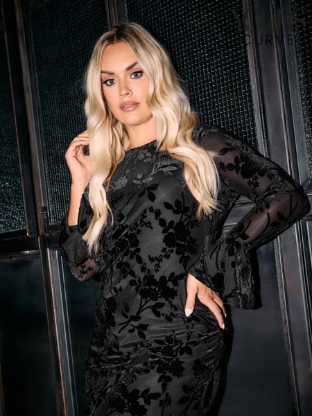 Yours Curve Black London Burn Out Velour Shift Dress (AU9351) | € 83