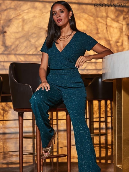 Sosandar Green Sparkle Wrap Front Jumpsuit (AV0110) | € 133