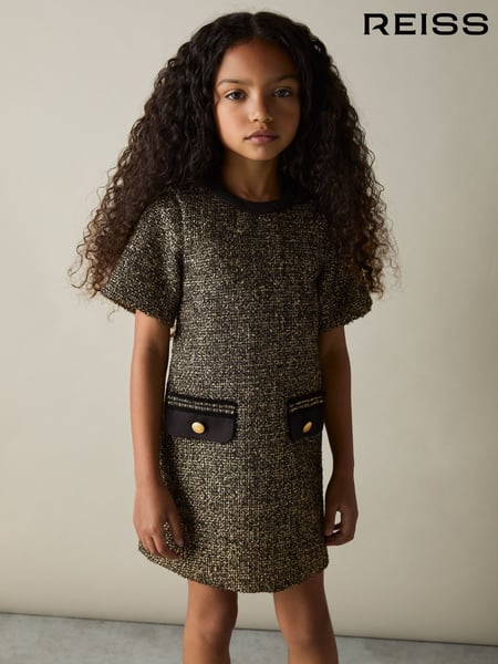Reiss Gold Sasha 9-13 yrs Tweed Metallic-Thread Shift Dress (AV0139) | € 111