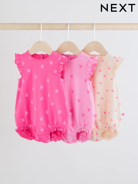 Pink Tonal Heart Printed Baby Frill Jersey Rompers 3 Pack (AV0816) | € 23 - € 28