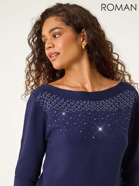 Roman Blue Embellished Boat Neck Jumper (AV0860) | € 62