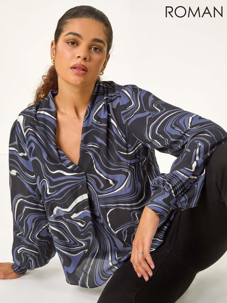 Roman Grey Marble Foil V-Neck Top (AV0863) | € 62