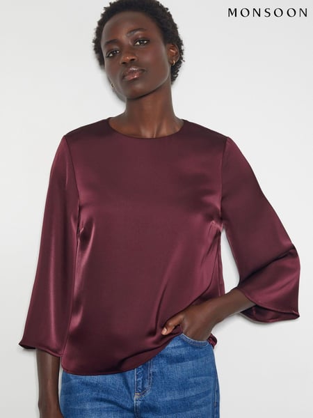 Monsoon Red Ingrid Bell Sleeve Satin Top (AV1040) | € 53
