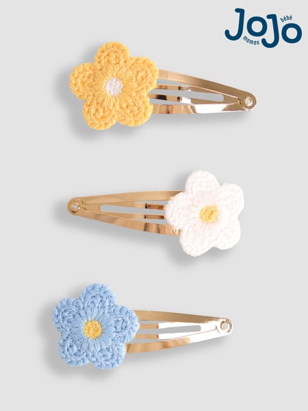 JoJo Maman Bébé Yellow 3-Pack Crochet Flower Clips (AV1799) | € 12