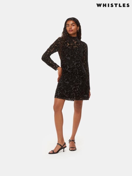 Whistles Black Petite Hot Fix Floral Velvet Dress (AV1813) | € 139