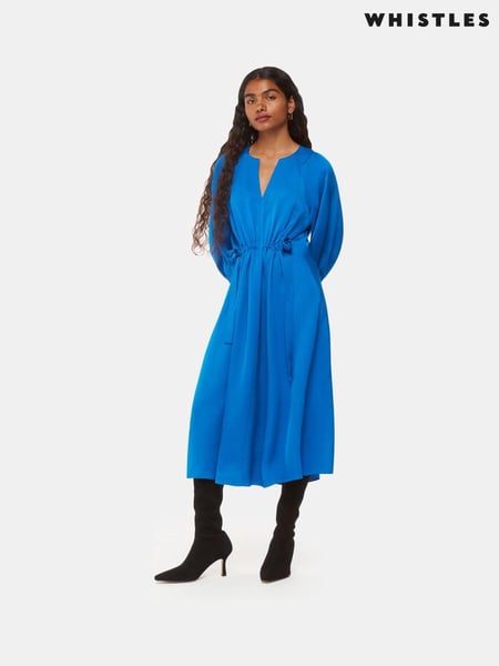 Whistles Blue Petite Molly Satin Ruched Dress (AV1818) | € 132