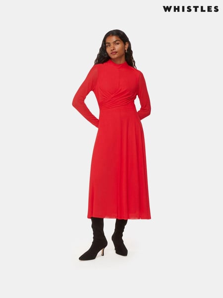 Whistles Red Petite Arabella Ruched Mesh Dress (AV1830) | € 116