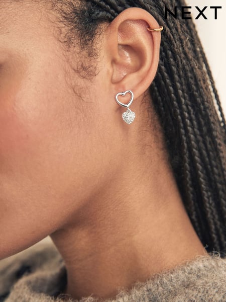 Silver Tone Heart Drop Sparkle Stud Earrings (AV1849) | € 12