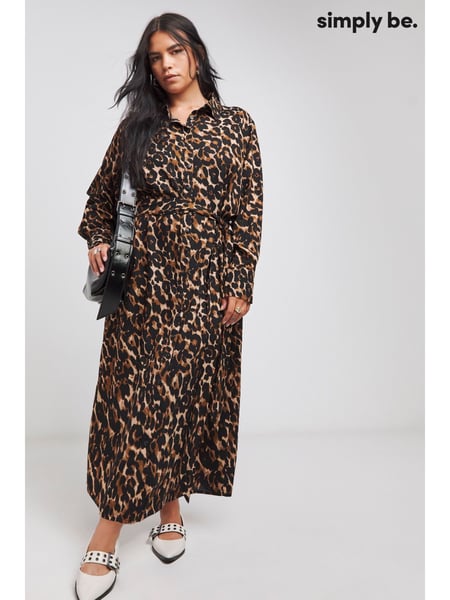 Simply Be Brown Leopard Print Midi Shirt Dress (AV2262) | € 30