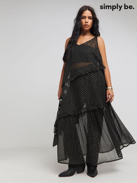 Simply Be Black And Gold Dobby Overlay Maxi Dress (AV2268) | € 33