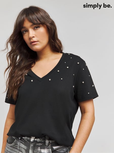 Simply Be Black Embellished 100% Cotton T-Shirt (AV2275) | € 39
