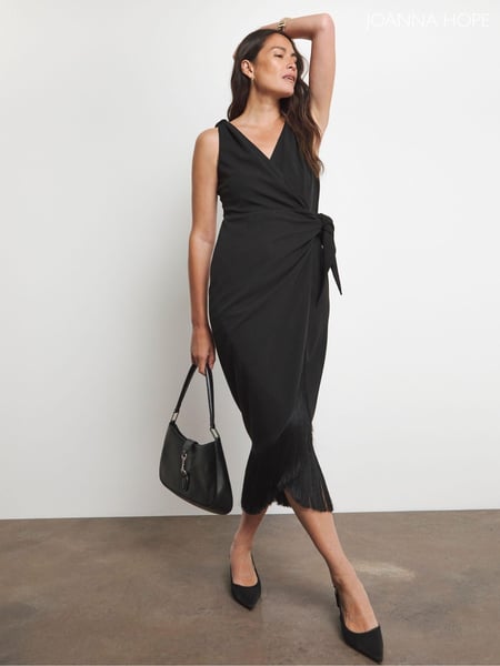 Joanna Hope Wrap Black Dress With Fringing (AV2324) | € 148