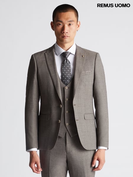 Remus Uomo Brown Tapered Fit Checked Wool Rich Mix And Match Suit Jacket (AV2418) | € 328