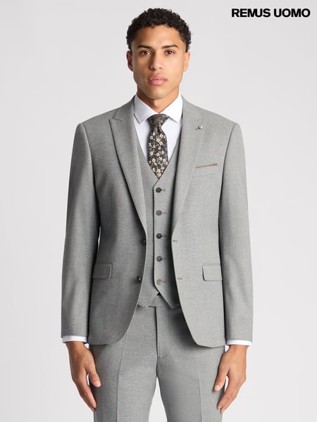 Remus Uomo Grey Tapered Fit Linen-Blend Suit Jacket (AV2421) | € 250