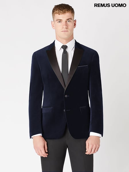 Remus Uomo Blue Slim Fit Velvet Jacket (AV2429) | € 310