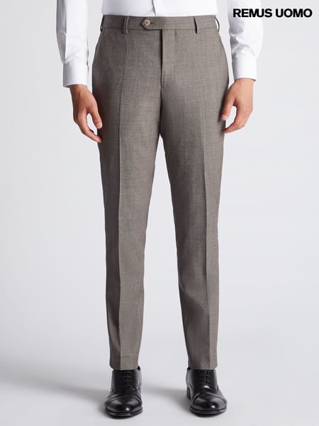 Remus Uomo Brown Tapered Fit Wool Rich Trousers (AV2432) | € 156