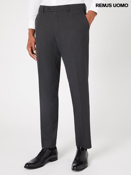 Remus Uomo Grey Tapered Fit Polyviscose Stretch Formal Trousers (AV2436) | € 125