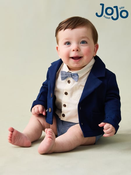JoJo Maman Bébé Navy Blue 4-Piece Shirt & Trousers Set With Blazer & Bow Tie (AV2756) | € 72 - € 78