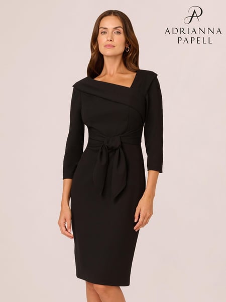 Adrianna Papell Black Knit Crepe Tie Sheath Dress (AV3096) | € 217