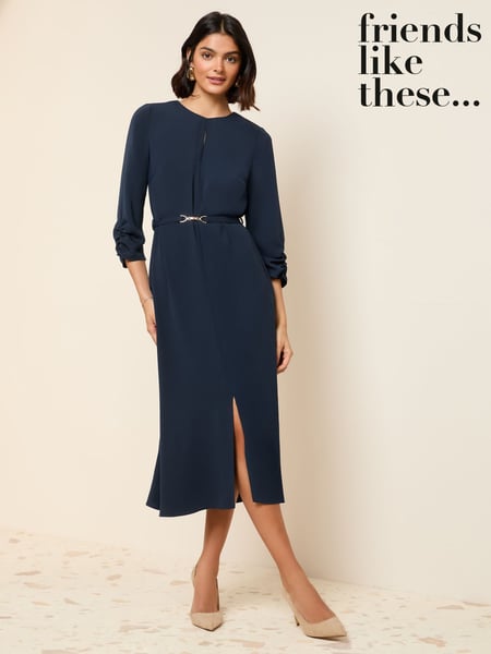 Friends Like These Navy Long Sleeve Gold Belted Tailored Midi Dress (AV3101) | € 76