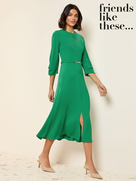 Friends Like These Green Long Sleeve Gold Belted Tailored Midi Dress (AV3102) | € 76