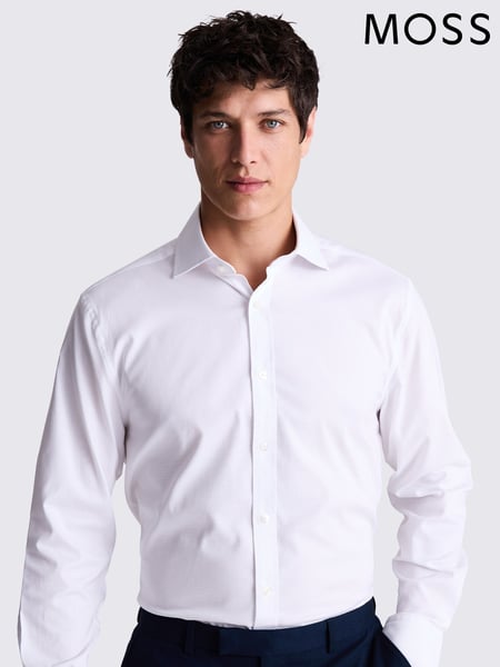 MOSS White Regular Fit Dobby Stretch Shirt (AV3542) | € 62
