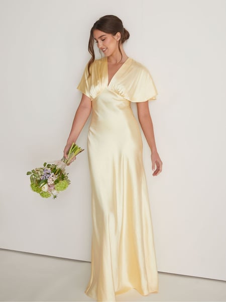 Six Stories Yellow Plunge Batwing Satin Bridesmaid Dress (AV4459) | € 201