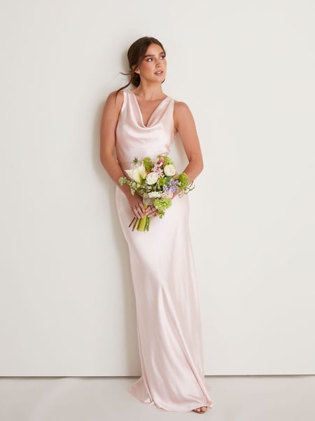 Six Stories Pale Pink Cowl Front Asymmetrical Satin Bridesmaid Dress (AV4462) | € 201