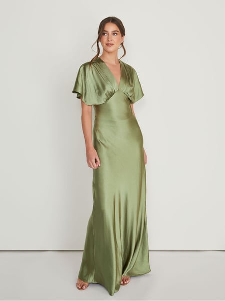 Six Stories Green Plunge Batwing Satin Flower Girl Dress (AV4464) | € 201