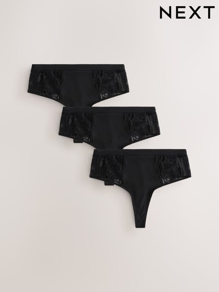 Black High Waisted Thong Modal & Lace Knickers 3 Pack (AV4548) | € 29