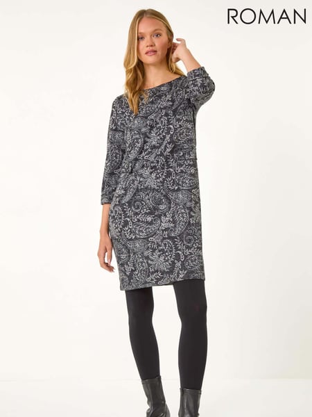 Roman Grey Paisley Button Detail Shift Dress (AV4705) | € 66