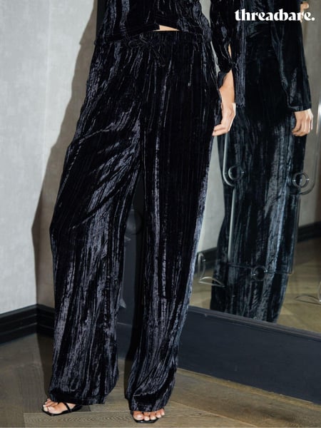 Threadbare Black Crinkle Velvet Wide Leg Trousers (AV4745) | € 31
