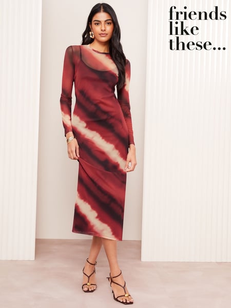 Friends Like These Red Petite Long Sleeve Mesh Midi Dress (AV4962) | € 26
