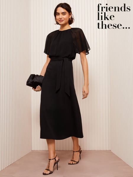 Friends Like These Black Petite Scuba Chiffon Flutter Sleeve Midi Dress (AV4967) | € 72