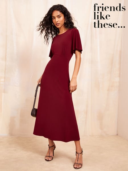 Friends Like These Burgundy Red ITY Flutter Short Sleeve Midi Dress (AV4971) | € 30
