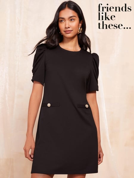 Friends Like These Black Short Puff Sleeve Mini Shift Dress (AV4974) | € 41