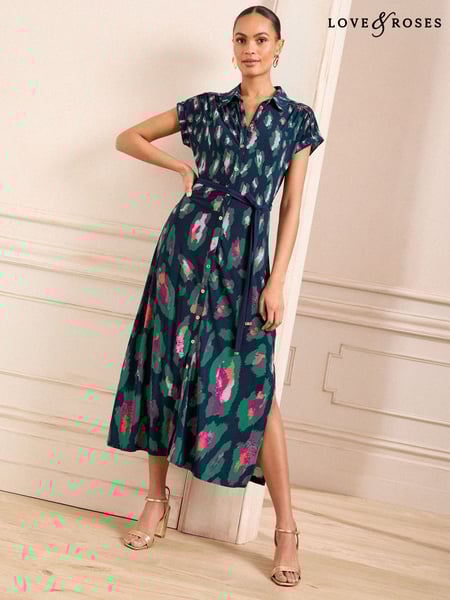Love & Roses Black Animal Petite Printed Jersey Midi Shirt Dress (AV4977) | € 81