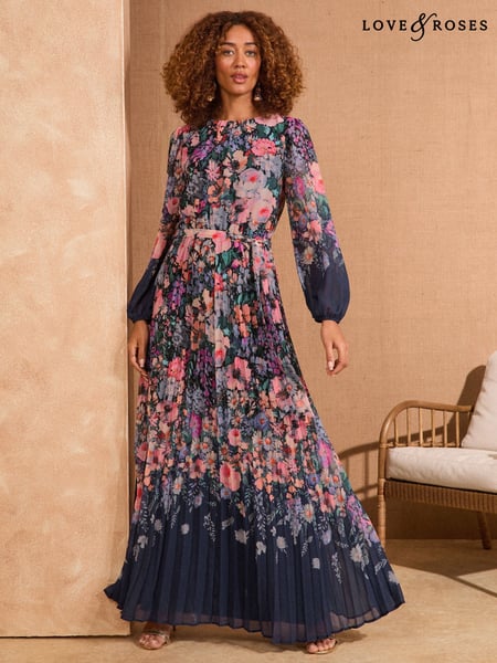 Love & Roses Navy Floral Printed Crew Neck Long Sleeve Maxi Dress (AV4979) | € 134