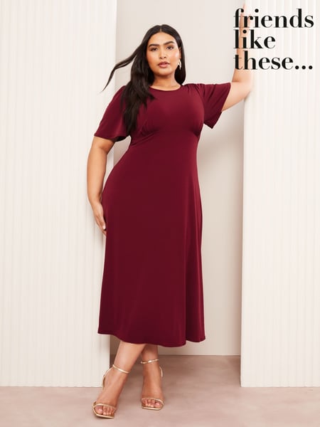 Friends Like These Burgundy Red Curve ITY Flutter Short Sleeve Midi Dress (AV4986) | € 30