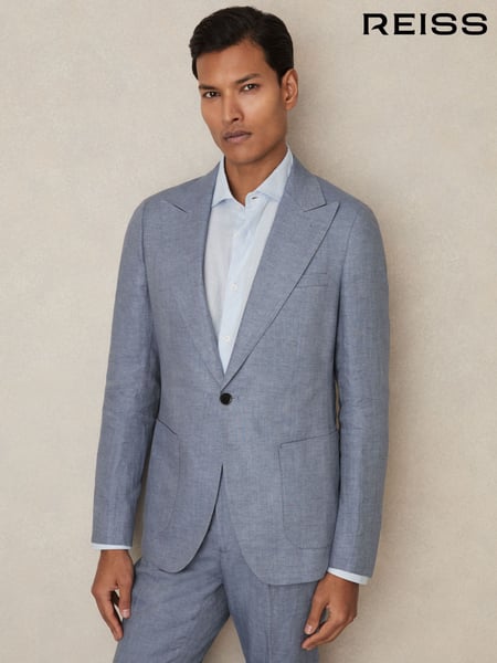 Reiss Airforce Blue Warner Linen Single-Breasted Suit Blazer Slim-Fit (AV5066) | € 465