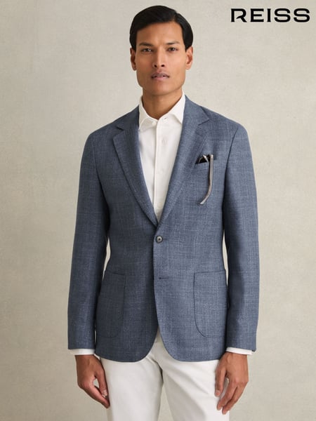 Reiss Blue Stack Slim-Fit Single-Breasted Wool-Blend Textured Blazer (AV5076) | € 465