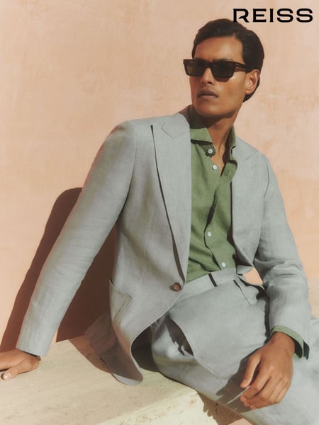 Reiss Ocean Green Warner Linen Single-Breasted Suit Blazer Slim-Fit (AV5095) | € 465